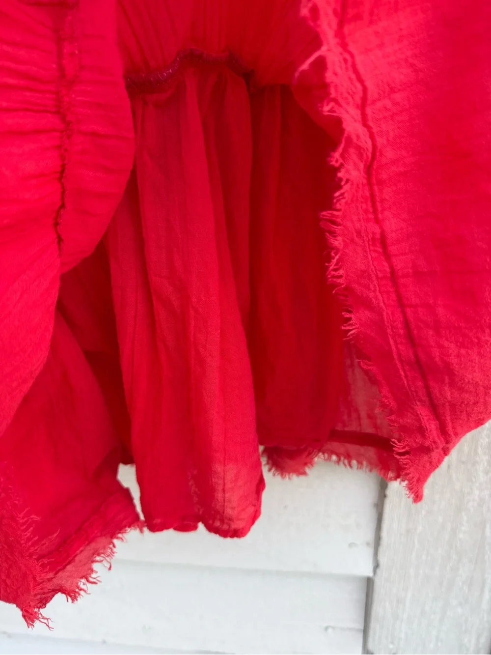 Free People Coral Red Frayed Tiered Dress